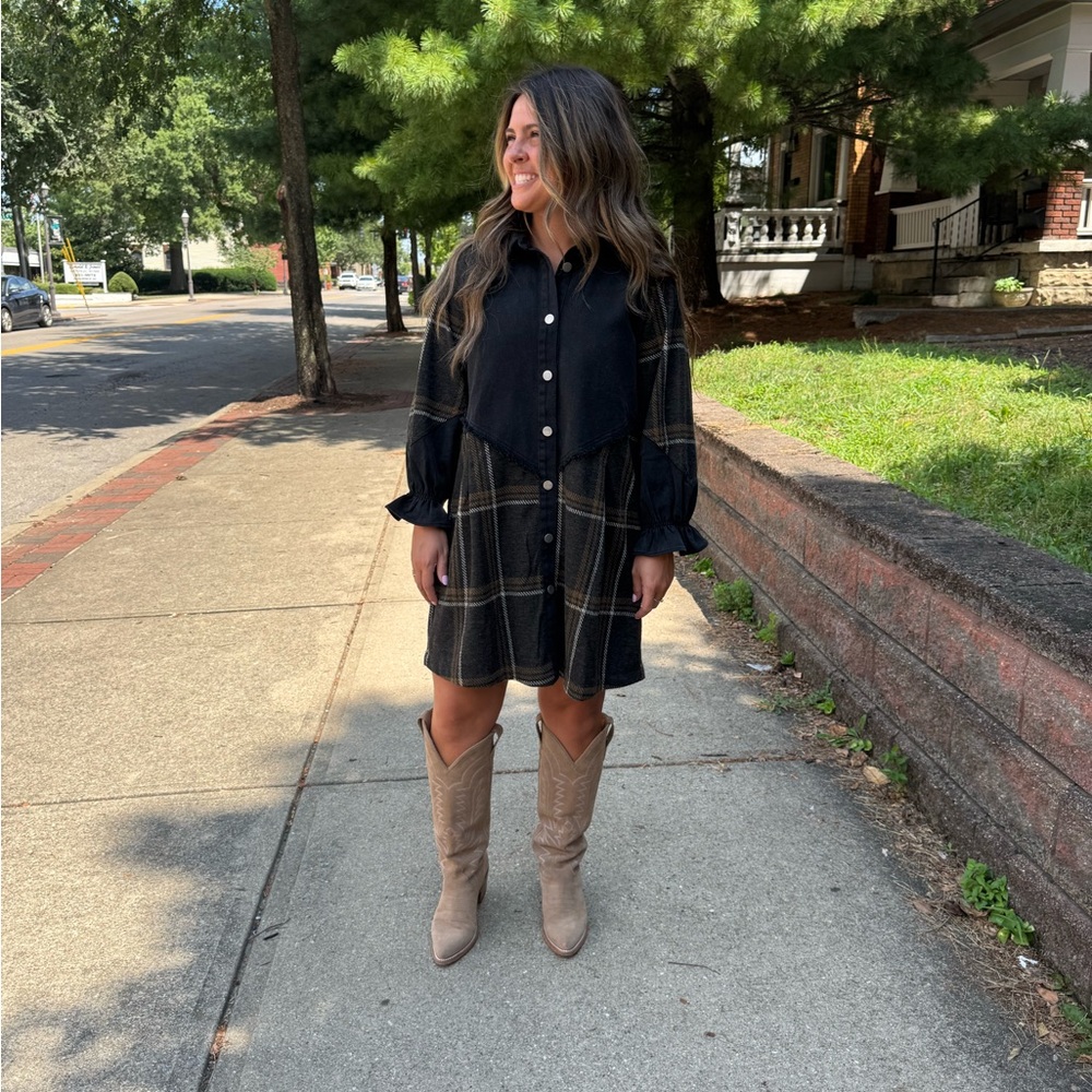 Women’s plaid, button up dress